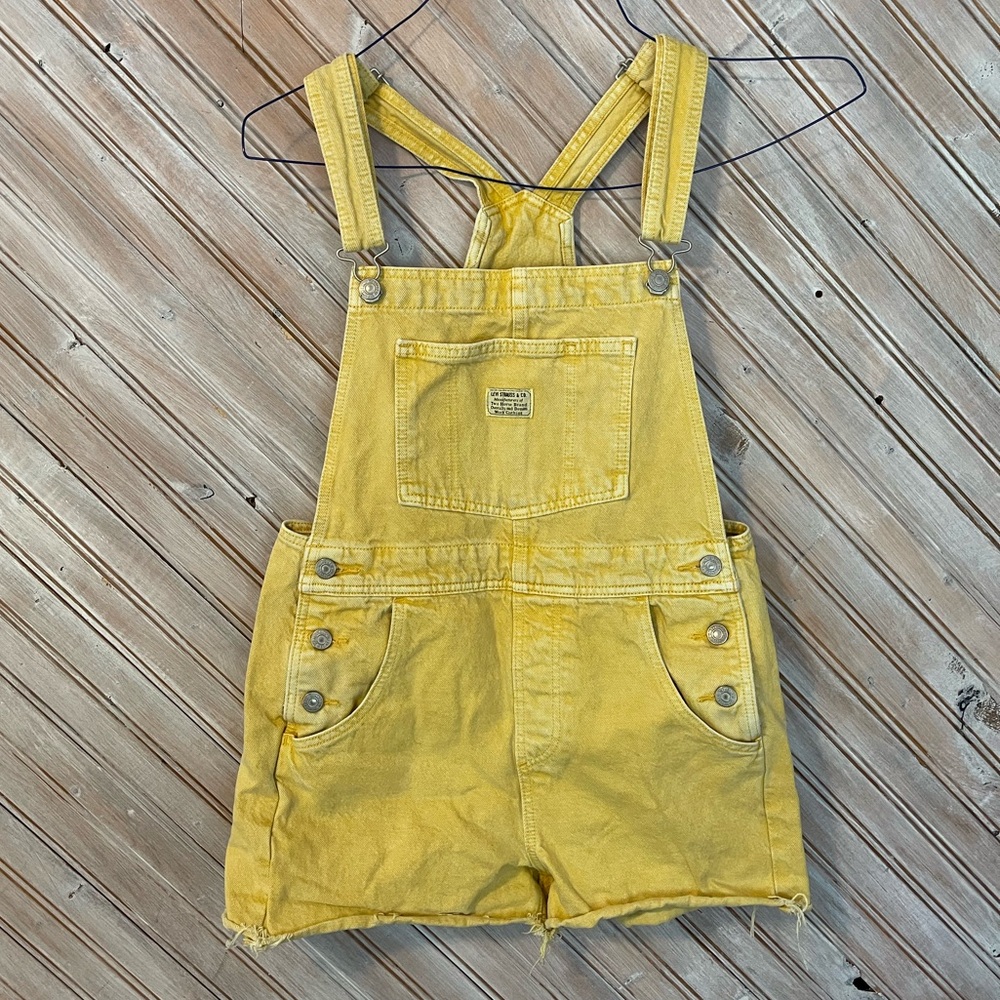 Yellow Vintage Levi Strauss & Co Wear Washed Denim Short Overall Cutoffs